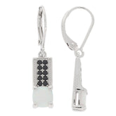 Cushion white opal sterling silver earrings with diamond accents, showcasing elegance and luxury.